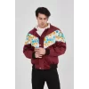 Erkek İçi Astarlı İçten Yaka Kısmı Peluşlu Beyaz Şeritli Vintage Ceket - Mürdüm