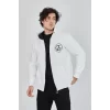 Luz&Pos Erkek Kapüşonlu Baskılı Fermuarlı Hırka - Beyaz
