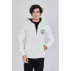 Luz&Pos Erkek Kapüşonlu Baskılı Fermuarlı Hırka - Beyaz