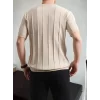 Erkek Kısa Kollu Bisiklet Yaka çizgili Triko Bluz