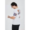 Luz&Pos Erkek Ön Ve Arka Baskılı T-shirt - Beyaz