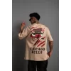 Luz&Pos Erkek Sırt Baskılı A Kalite Oversize T-shirt - Bej