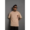 Luz&Pos Erkek Sırt Baskılı A Kalite Oversize T-shirt - Bej