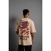 Luz&Pos Erkek Sırt Baskılı A Kalite Oversize T-shirt - Bej