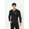 Luz&Pos Erkek V Yaka Örgülü Kazak - Siyah