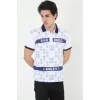 Erkek Yakalı Slim Fit Baskılı T-Shirt - Beyaz