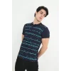 Luz&Pos Erkek Yakalı Slim Fit Pike Çizgili T-shirt - Lacivert