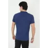 Erkek Yakalı Slim Fit Pike Çizgili T-Shirt - Mavi