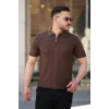 Erkek Yakası Fermuarlı Kısa Kollu T-shirt