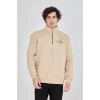 Luz&Pos Erkek Yarım Fermuarlı Baskılı Sweat - Bej