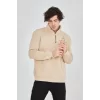 Luz&Pos Erkek Yarım Fermuarlı Baskılı Sweat - Bej