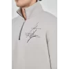 Erkek Yarım Fermuarlı Baskılı Sweat - Boyalı Gri