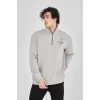 Erkek Yarım Fermuarlı Baskılı Sweat - Boyalı Gri