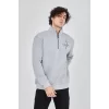 Luz&Pos Erkek Yarım Fermuarlı Baskılı Sweat - Gri