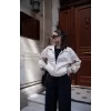 Luz&Pos Fermuarlı Gömlek Yaka Bomber Ceket - Beyaz