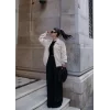 Luz&Pos Fermuarlı Gömlek Yaka Bomber Ceket - Beyaz