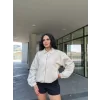 Luz&Pos Fermuarlı Gömlek Yaka Bomber Ceket - Beyaz