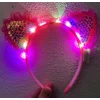 Fuşya Pullu Led Işıklı Kedi Kulak Taç