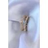 Gold Renk Zirkon Taşlı Taç Figür Pirinç Kadın Yüzük