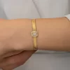 Luz&Pos Gümüş Gold Baget Taşlı Trabzon Hasır Kadın Bileklik