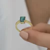 Luz&Pos Gümüş Gold Yeşil Baget Taşlı Kadın Yüzük