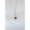 Gümüş Kaplama Kırmızı Gül Figürlü Kadın Kolye