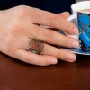 Luz&Pos Gümüş Kırmızı Zirkon Taşlı Kare Erkek Yüzük