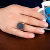 Luz&Pos Gümüş Lacivert Zirkon Taşlı Kare Erkek Yüzük