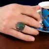 Luz&Pos Gümüş Yeşil Zirkon Taşlı Oval Erkek Yüzük
