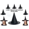 Halloween Siyah Renk Parlak Dralon Cadı Şapkası Yetişkin Ve Çocuk Uyumlu 6 Adet