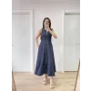 Luz&Pos Jeans Kot Önü Tam Fermuarlı Kadın Uzun Elbise - Mavi