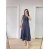 Luz&Pos Jeans Kot Önü Tam Fermuarlı Kadın Uzun Elbise - Mavi