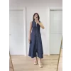 Luz&Pos Jeans Kot Önü Tam Fermuarlı Kadın Uzun Elbise - Mavi