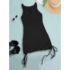 Kadın Askılı Eteği Büzgü Bağlama Detay Delikli örme Triko Pareo Elbise