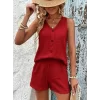 Kadın Askılı Kolsuz V Yakalı önden Düğmeli Bürümcük Bluz Ve Short Ikili Takım