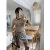 Kadın Askılı Yuvarlak Yaka Geometrik Desenli Triko Bluz