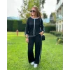 Kadın Bisiklet Yaka Truvakar Kol Biye Detay Bluz Ve Yüksek Bel Lastikli Pantolon Ikili Takım