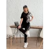 Kadın Bisiklet Yaka Kısa Kol Leopar Desen Bluz Ve Pantolon Ikili Takım