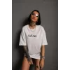 Luz&Pos Kadın Bisiklet Yakalı Sırt Baskılı Oversize T-shirt - Beyaz