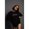 Luz&Pos Kadın Bisiklet Yakalı Sırt Baskılı Oversize T-shirt - Siyah