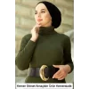 Luz&Pos Kadın Boğazlı Uzun Fitilli Triko Dokuma Elbise - Haki