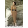 Luz&Pos Kadın Boğazlı Uzun Fitilli Triko Dokuma Elbise - Kahverengi