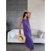 Kadın çan Dokuma Kumaş V Yaka Asimetrik Kesim Elbise