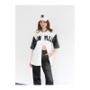 Luz&Pos Kadın Complex Kolları Deri Kolej Oversize T-shirt - Beyaz