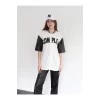 Luz&Pos Kadın Complex Kolları Deri Kolej Oversize T-shirt - Beyaz