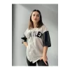 Luz&Pos Kadın Complex Kolları Deri Kolej Oversize T-shirt - Beyaz