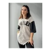 Luz&Pos Kadın Complex Kolları Deri Kolej Oversize T-shirt - Beyaz