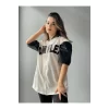 Luz&Pos Kadın Complex Kolları Deri Kolej Oversize T-shirt - Beyaz
