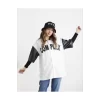 Luz&Pos Kadın Complex Kolları Deri Kolej Oversize T-shirt - Beyaz
