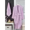 Kadın Havlulu Banyo Bornoz Takımı &#37;100 Pamuklu Lila